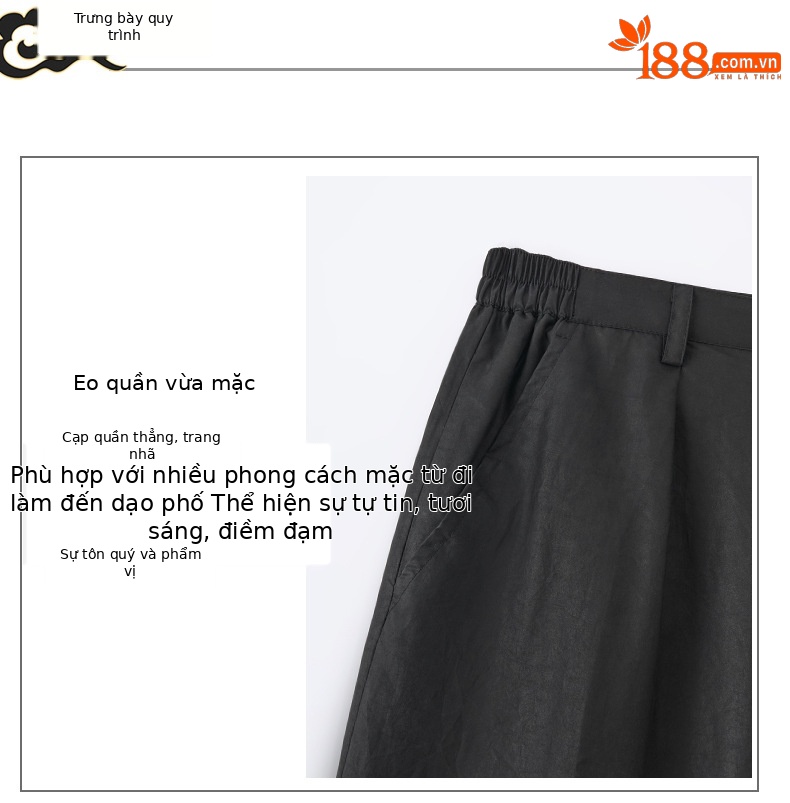 Quần dài lụa satin nam lưng thun mùa hè — G5003 đen chi tiết 7