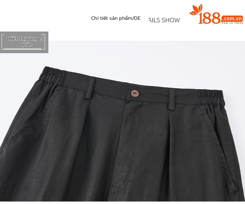 Quần dài lụa satin nam lưng thun mùa hè — G5003 đen chi tiết 12