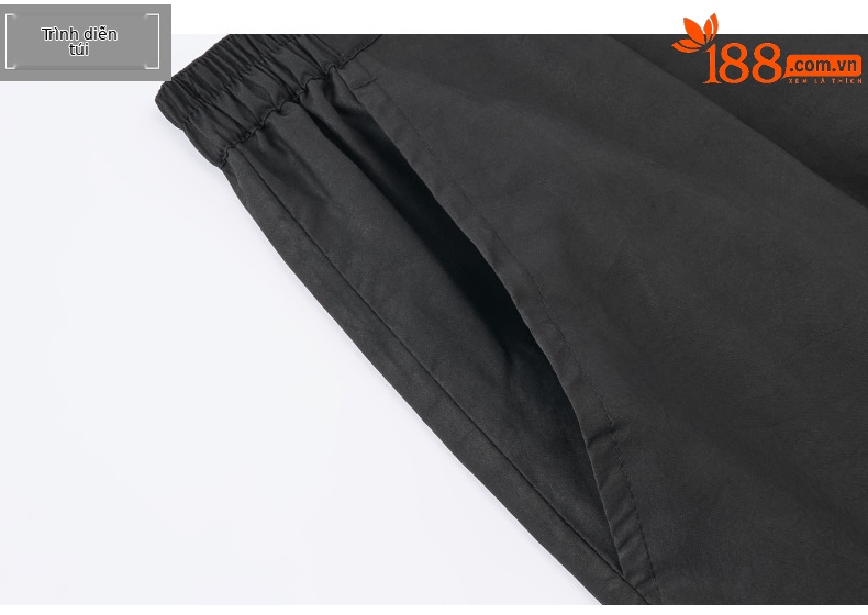 Quần dài lụa satin nam lưng thun mùa hè — G5003 đen chi tiết 13