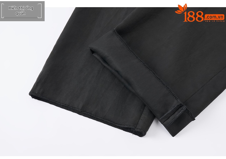 Quần dài lụa satin nam lưng thun mùa hè — G5003 đen chi tiết 14