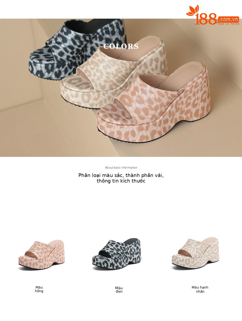 Sandal cao gót nữ quai ngang họa tiết da báo, gót vuông 9 cm, đế xuồng — Màu đen chi tiết 4