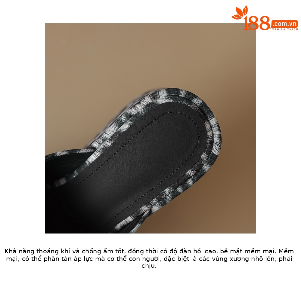 Sandal cao gót nữ quai ngang họa tiết da báo, gót vuông 9 cm, đế xuồng — Màu đen chi tiết 20