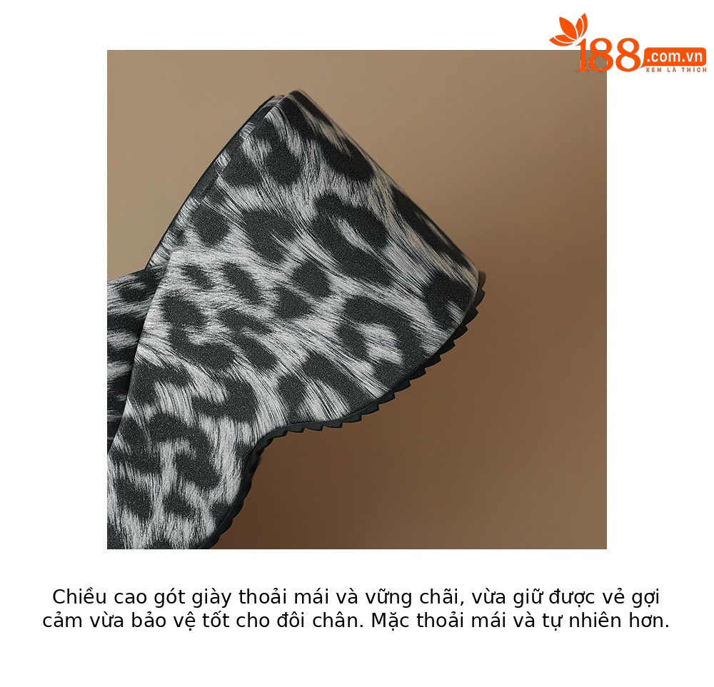 Sandal cao gót nữ quai ngang họa tiết da báo, gót vuông 9 cm, đế xuồng — Màu đen chi tiết 21