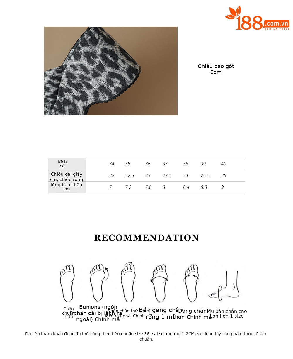 Sandal cao gót nữ quai ngang họa tiết da báo, gót vuông 9 cm, đế xuồng — Màu đen chi tiết 3