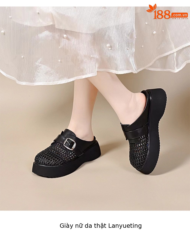 Dép Birkenstock nữ đế dày da thật mũi kín hở gót kiểu mới mùa hè — đen chi tiết 5