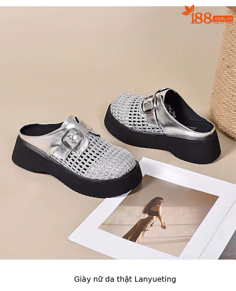 Dép Birkenstock nữ đế dày da thật mũi kín hở gót kiểu mới mùa hè — đen chi tiết 8