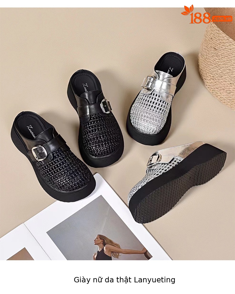 Dép Birkenstock nữ đế dày da thật mũi kín hở gót kiểu mới mùa hè — đen chi tiết 9