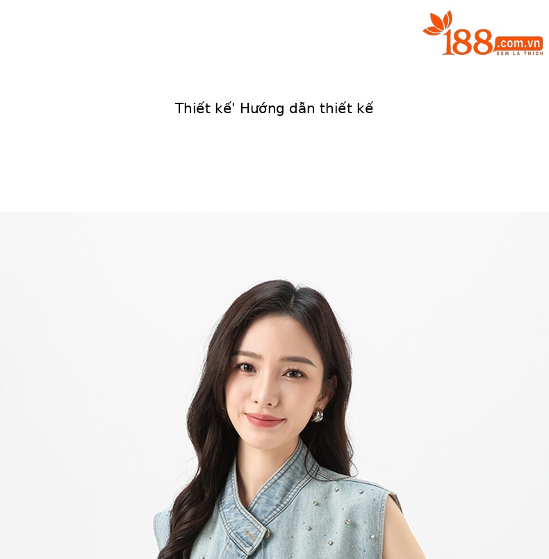 Áo gi lê denim vạt chéo Xinge không tay, may thủ công đính kim cương, dáng rộng suông — Màu xanh lam nhạt chi tiết 7