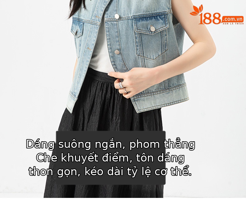 Áo gi lê denim vạt chéo Xinge không tay, may thủ công đính kim cương, dáng rộng suông — Màu xanh lam nhạt chi tiết 8