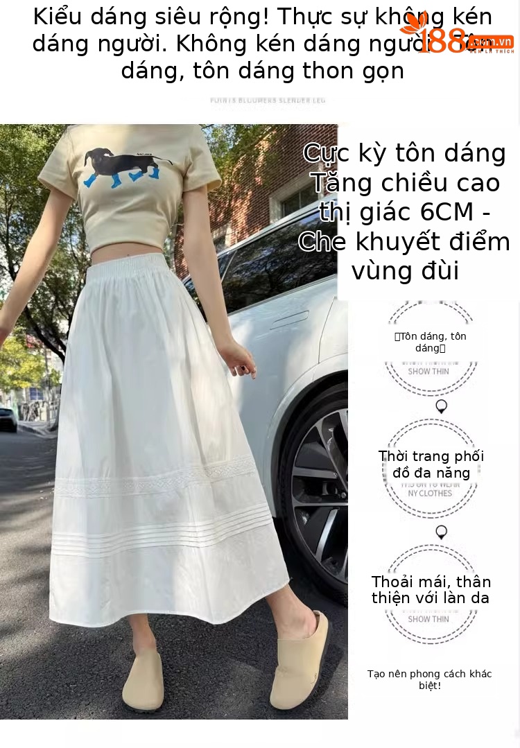 Chân váy xòe chữ A trắng phong cách Hàn Quốc eo thun — Màu trắng (vải cotton lót túi) chi tiết 4