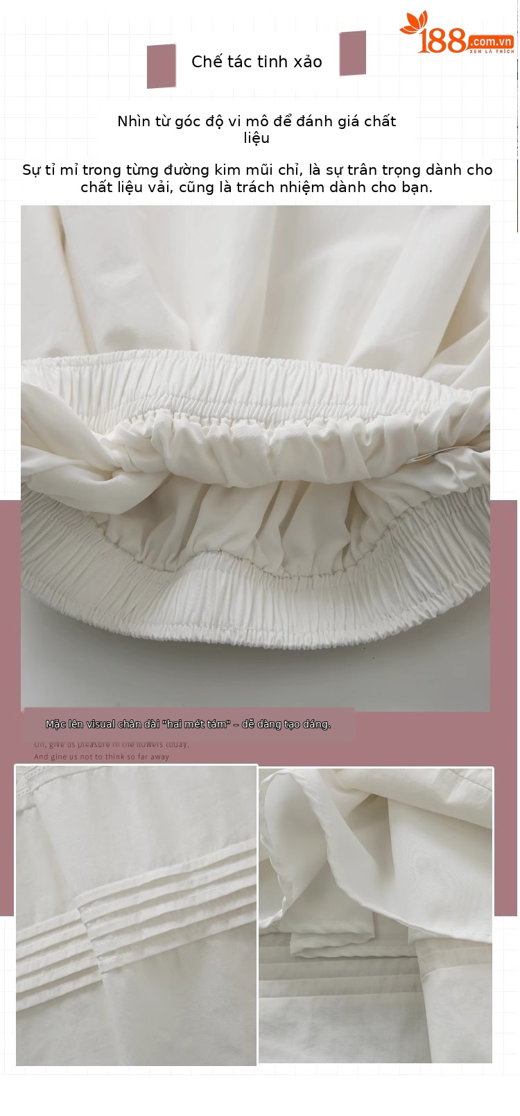 Chân váy xòe chữ A trắng phong cách Hàn Quốc eo thun — Màu trắng (vải cotton lót túi) chi tiết 8