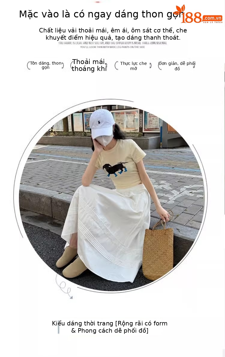 Chân váy xòe chữ A trắng phong cách Hàn Quốc eo thun — Màu trắng (vải cotton lót túi) chi tiết 5
