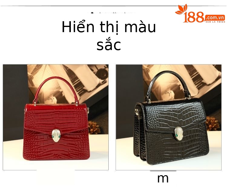 Túi xách tay nữ dáng vuông nhỏ da bóng họa tiết vảy rồng — Màu đỏ rượu, Màu đen, Trắng chi tiết 14