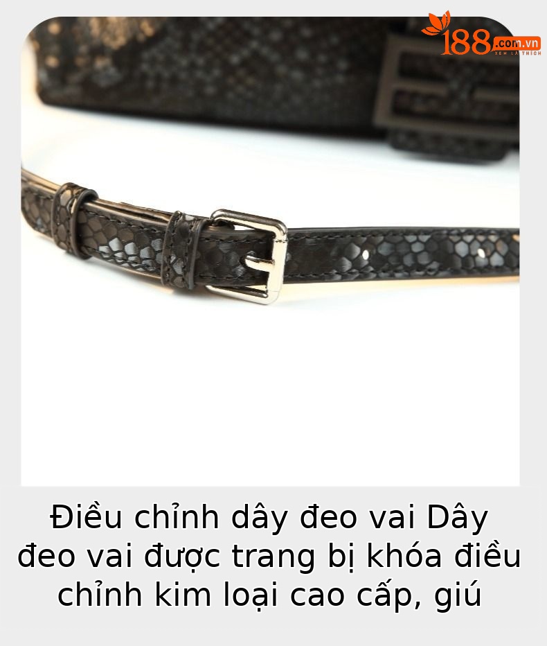 Túi xách nữ da vân rắn đeo vai đeo chéo dáng nách — Màu đen, Màu bạc chi tiết 20
