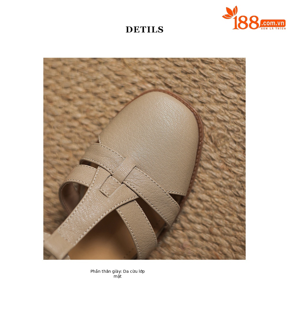 Sandal nữ quai ngang da cừu kiểu La Mã đế dày khoét lỗ dệt — Màu trắng nhạt chi tiết 18