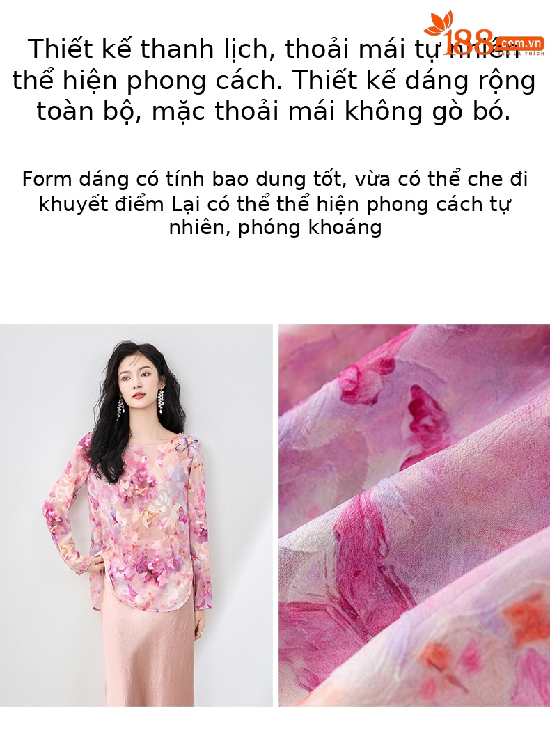 Áo sơ mi cổ tròn phong cách Tân Trung Hoa, chất liệu voan cắt hoa thanh lịch, tay ngắn mùa hè — Hoa bướm màu hồng chi tiết 7