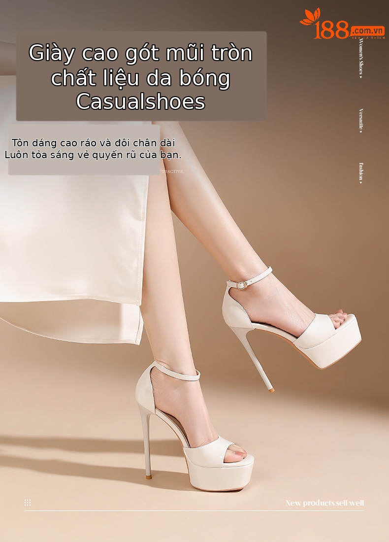 Giày sandal cao gót hở mũi quai một chữ, gót nhọn 12 cm, thoáng khí — Hình khỏa thân-12cm chi tiết 1
