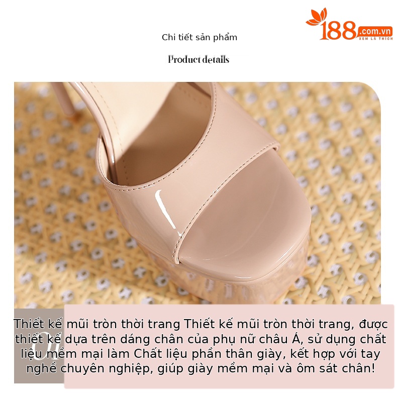 Giày sandal cao gót hở mũi quai một chữ, gót nhọn 12 cm, thoáng khí — Hình khỏa thân-12cm chi tiết 3