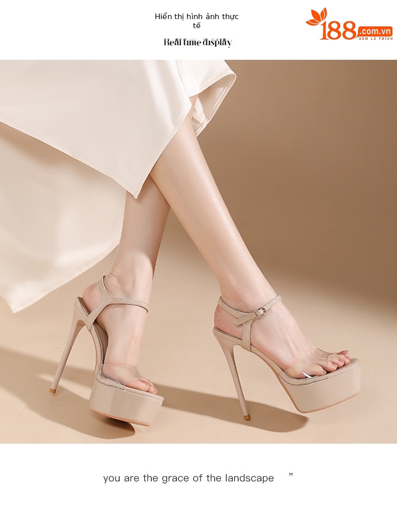 Sandal cao gót hở ngón trong suốt gót nhọn 12 cm — Hình khỏa thân-12cm chi tiết 5