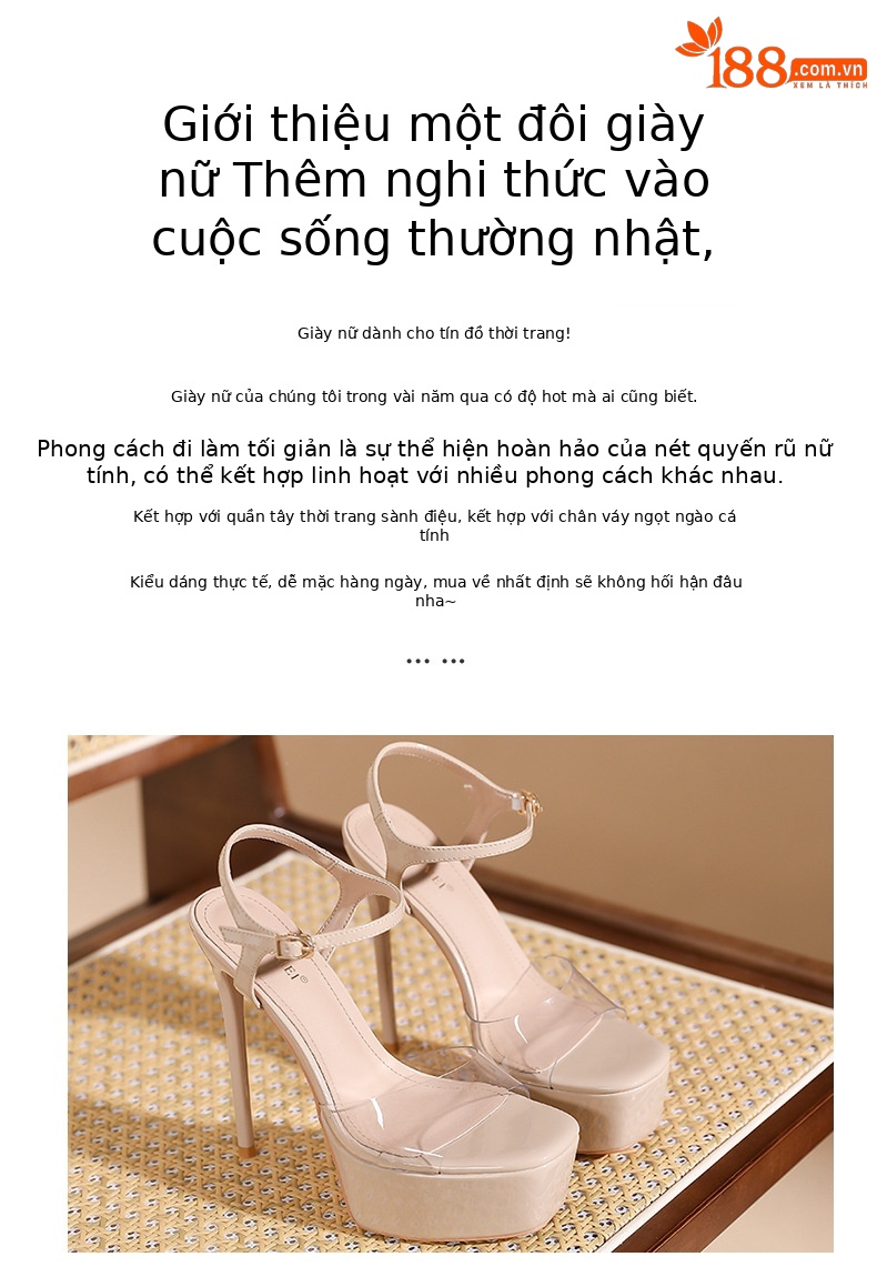 Sandal cao gót hở ngón trong suốt gót nhọn 12 cm — Hình khỏa thân-12cm chi tiết 2