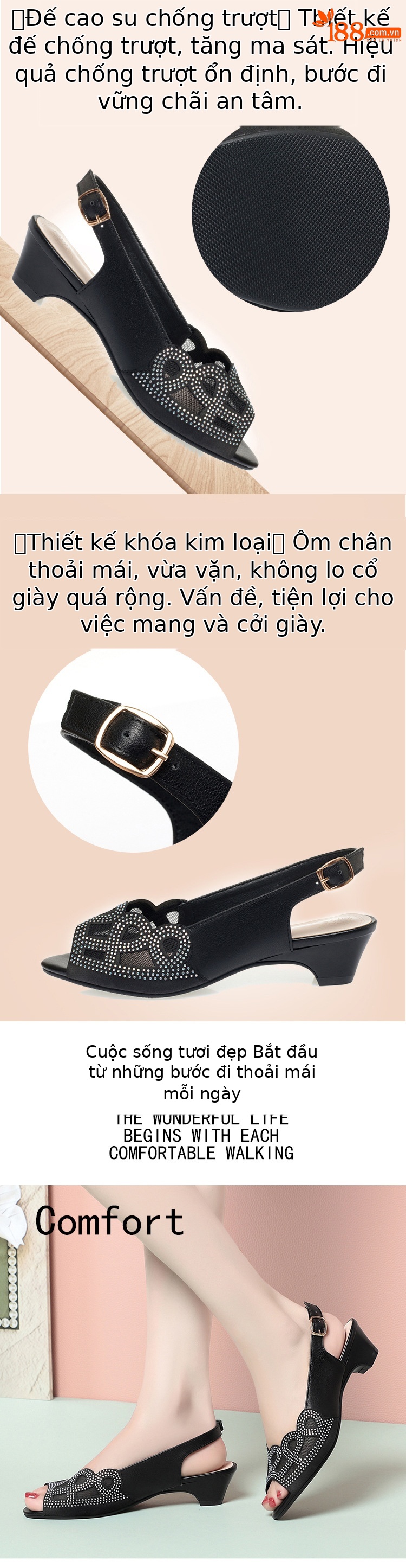 Dép lưới nữ quai chữ V đế xuồng mềm da thật, giày miệng cá hở mũi mùa hè — Màu be chi tiết 2