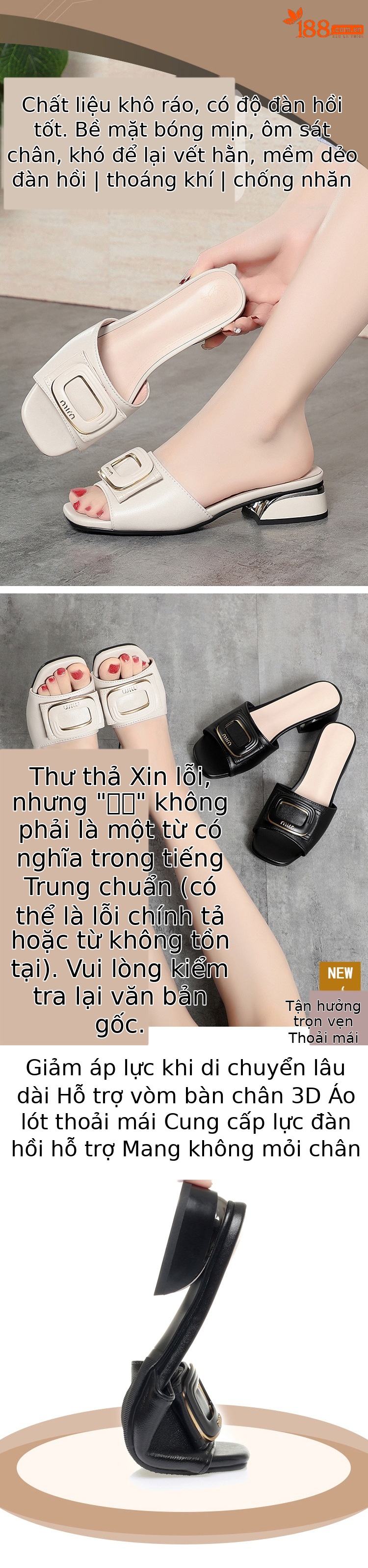 Dép nữ da thật mềm đế đẹp, dép lê mùa hè gót dày — đen chi tiết 2