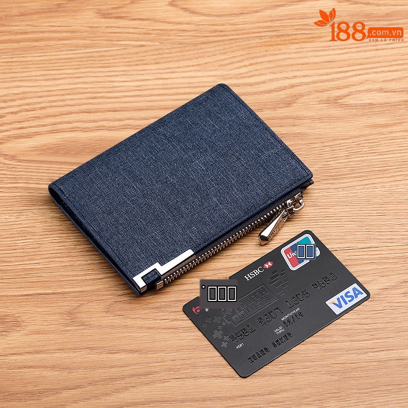 Ví nam gập mini Emperor Paul vải canvas siêu mỏng đựng thẻ và tiền xu