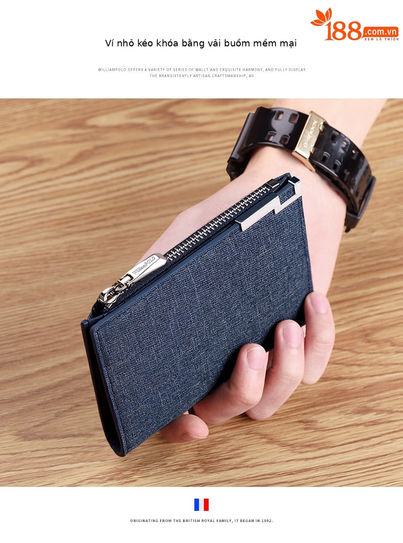 Ví nam gập mini Emperor Paul vải canvas siêu mỏng đựng thẻ và tiền xu chi tiết 1
