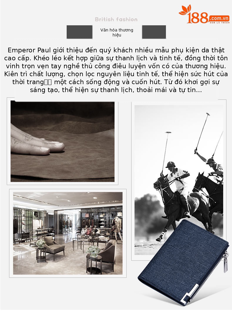 Ví nam gập mini Emperor Paul vải canvas siêu mỏng đựng thẻ và tiền xu chi tiết 4