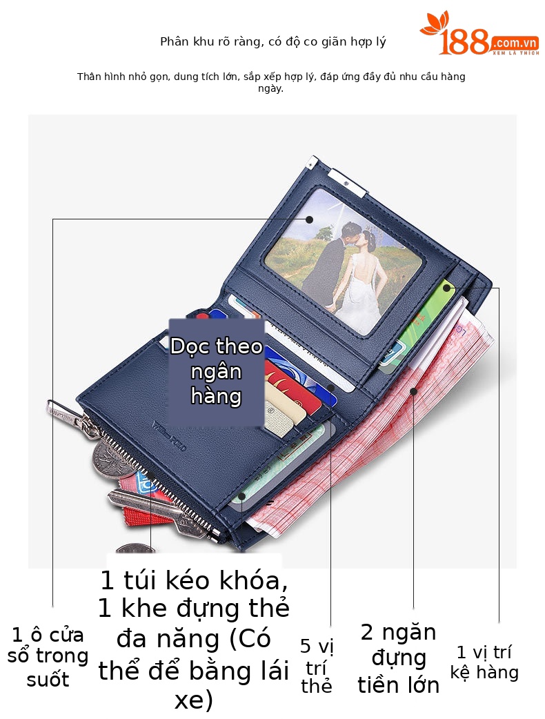 Ví nam gập mini Emperor Paul vải canvas siêu mỏng đựng thẻ và tiền xu chi tiết 11