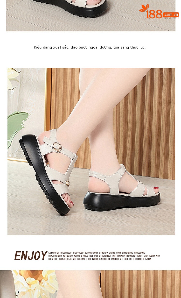 Sandal nữ đế dày quai chữ V da thật mềm đi biển mùa hè — Màu đen chi tiết 6