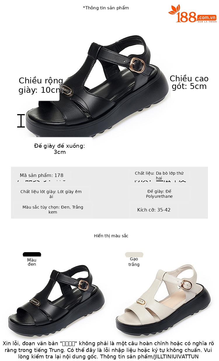 Sandal nữ đế dày quai chữ V da thật mềm đi biển mùa hè — Màu đen chi tiết 5