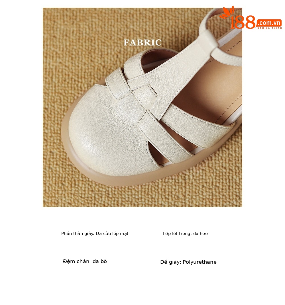 Sandal Mary Jane nữ đế dày gót vuông mũi tròn dệt kiểu La Mã — Màu trắng nhạt chi tiết 3