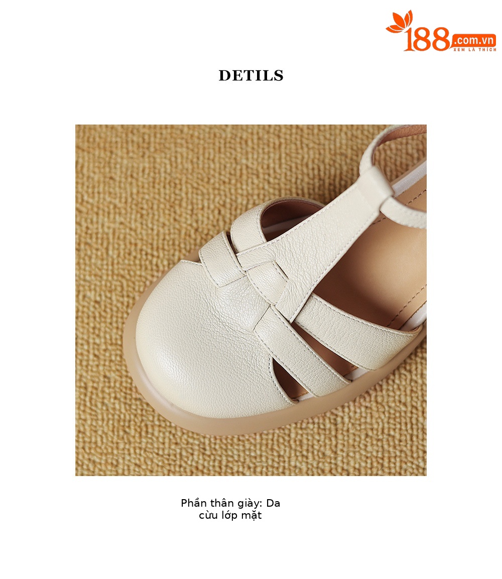 Sandal Mary Jane nữ đế dày gót vuông mũi tròn dệt kiểu La Mã — Màu trắng nhạt chi tiết 16