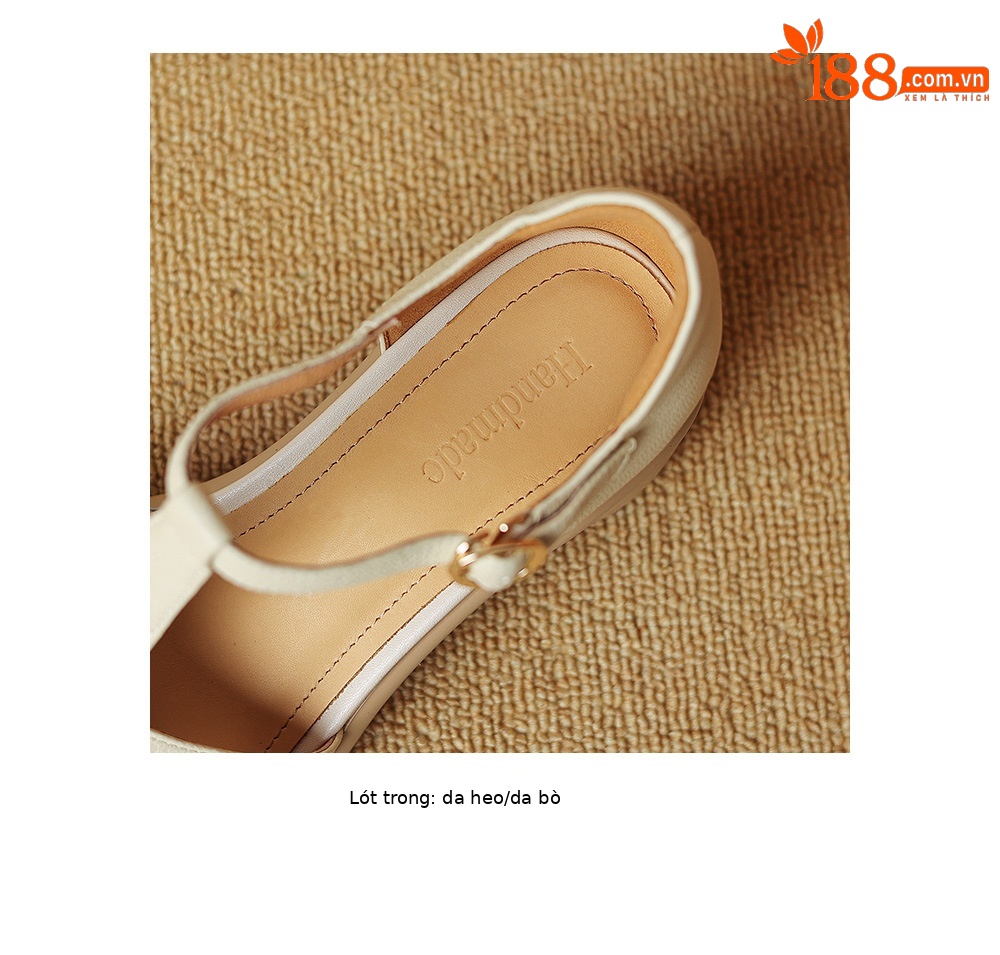 Sandal Mary Jane nữ đế dày gót vuông mũi tròn dệt kiểu La Mã — Màu trắng nhạt chi tiết 17