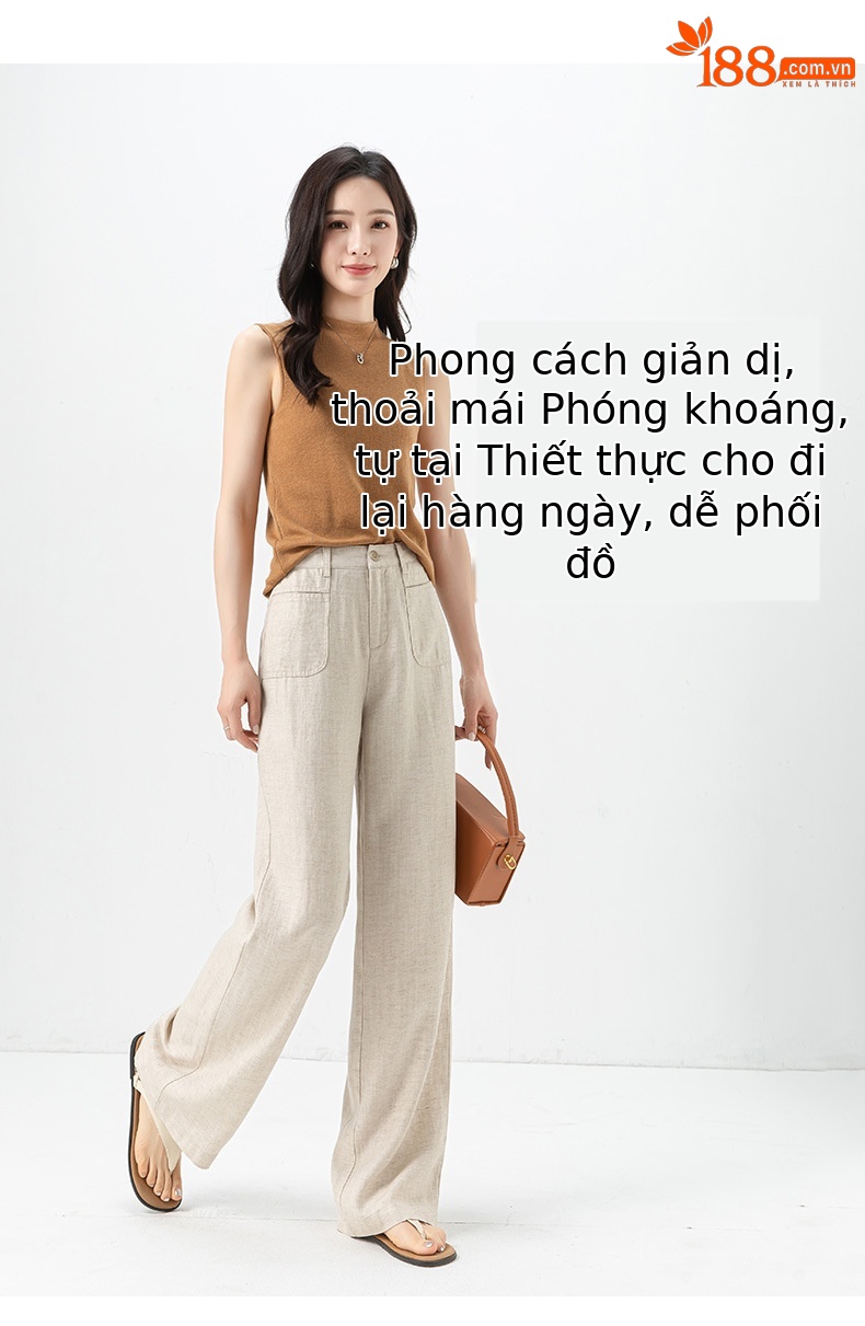 Quần ống rộng vải lanh tím cạp cao phong cách tiền cũ — Màu tím-Thông thường (25327) chi tiết 14