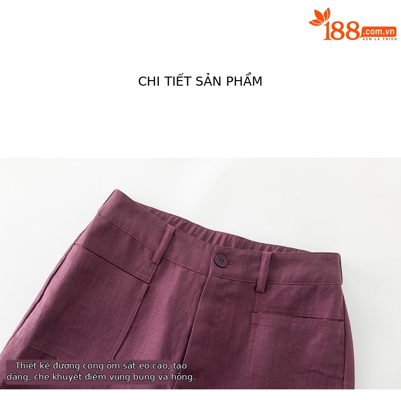 Quần ống rộng vải lanh tím cạp cao phong cách tiền cũ — Màu tím-Thông thường (25327) chi tiết 15