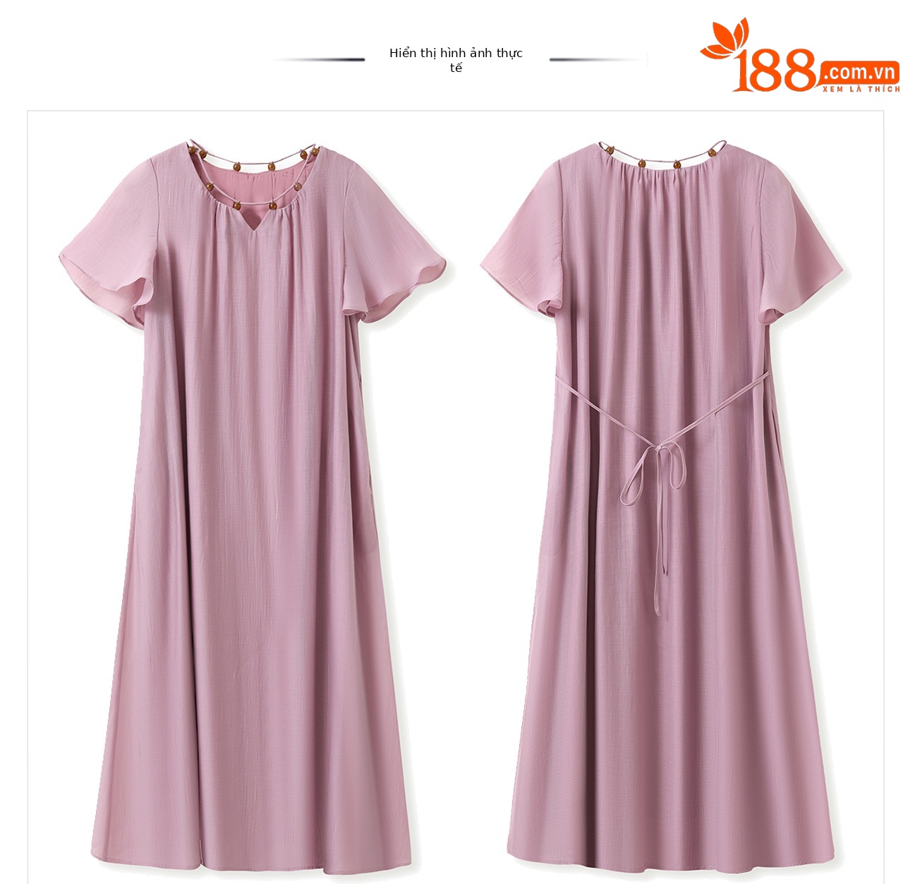 Váy dài Tencel thời trang mùa hè tay bèo phong cách Pháp đơn giản thon gọn — Tím khoai môn chi tiết 4