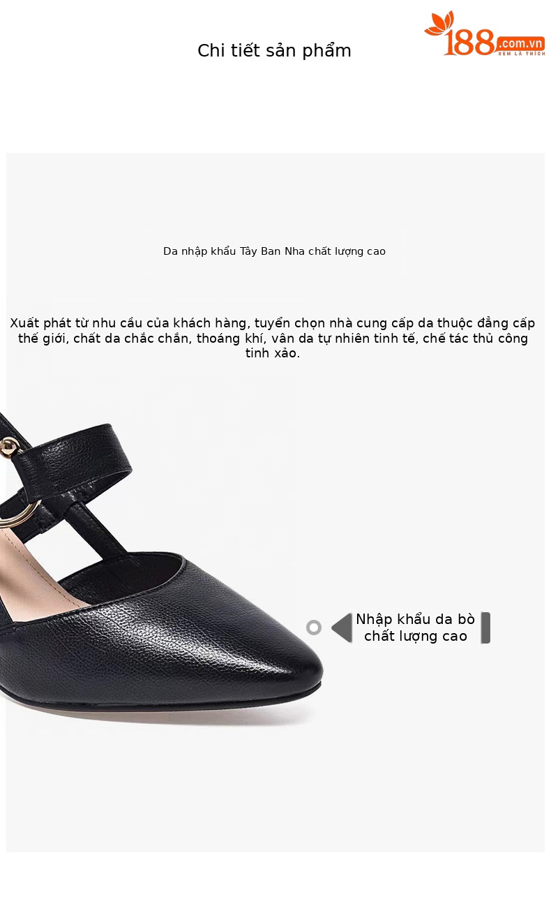 Sandal nữ da thật mũi kín gót vuông 6 cm quai ngang — Màu mơ-6cm chi tiết 2