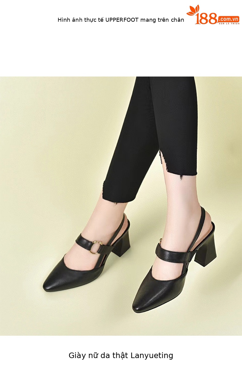 Sandal nữ da thật mũi kín gót vuông 6 cm quai ngang — Màu mơ-6cm chi tiết 3
