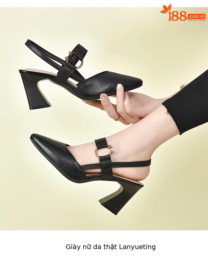Sandal nữ da thật mũi kín gót vuông 6 cm quai ngang — Màu mơ-6cm chi tiết 6