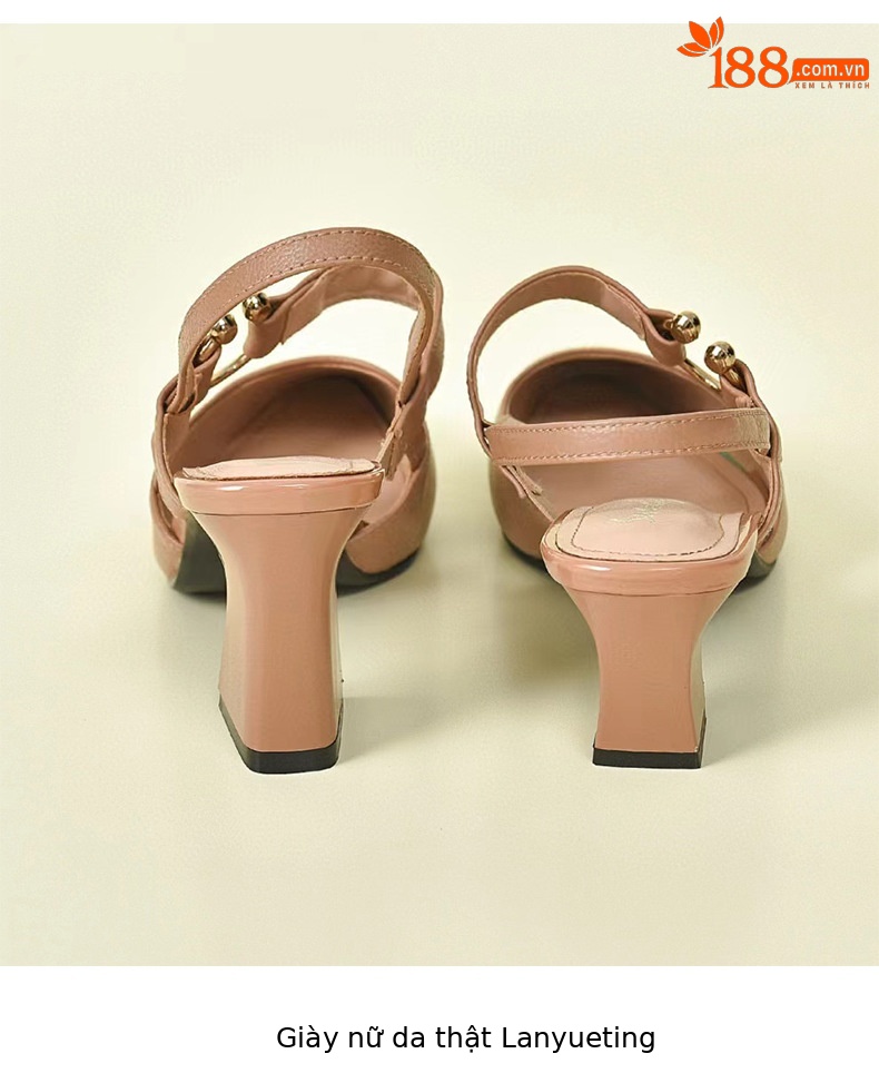 Sandal nữ da thật mũi kín gót vuông 6 cm quai ngang — Màu mơ-6cm chi tiết 8