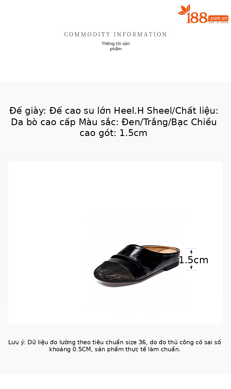 Dép sandal nữ da thật mũi lưới đế bệt thoáng khí — đen chi tiết 1