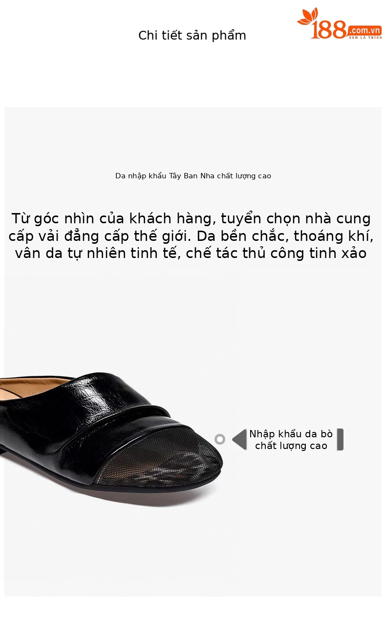 Dép sandal nữ da thật mũi lưới đế bệt thoáng khí — đen chi tiết 2