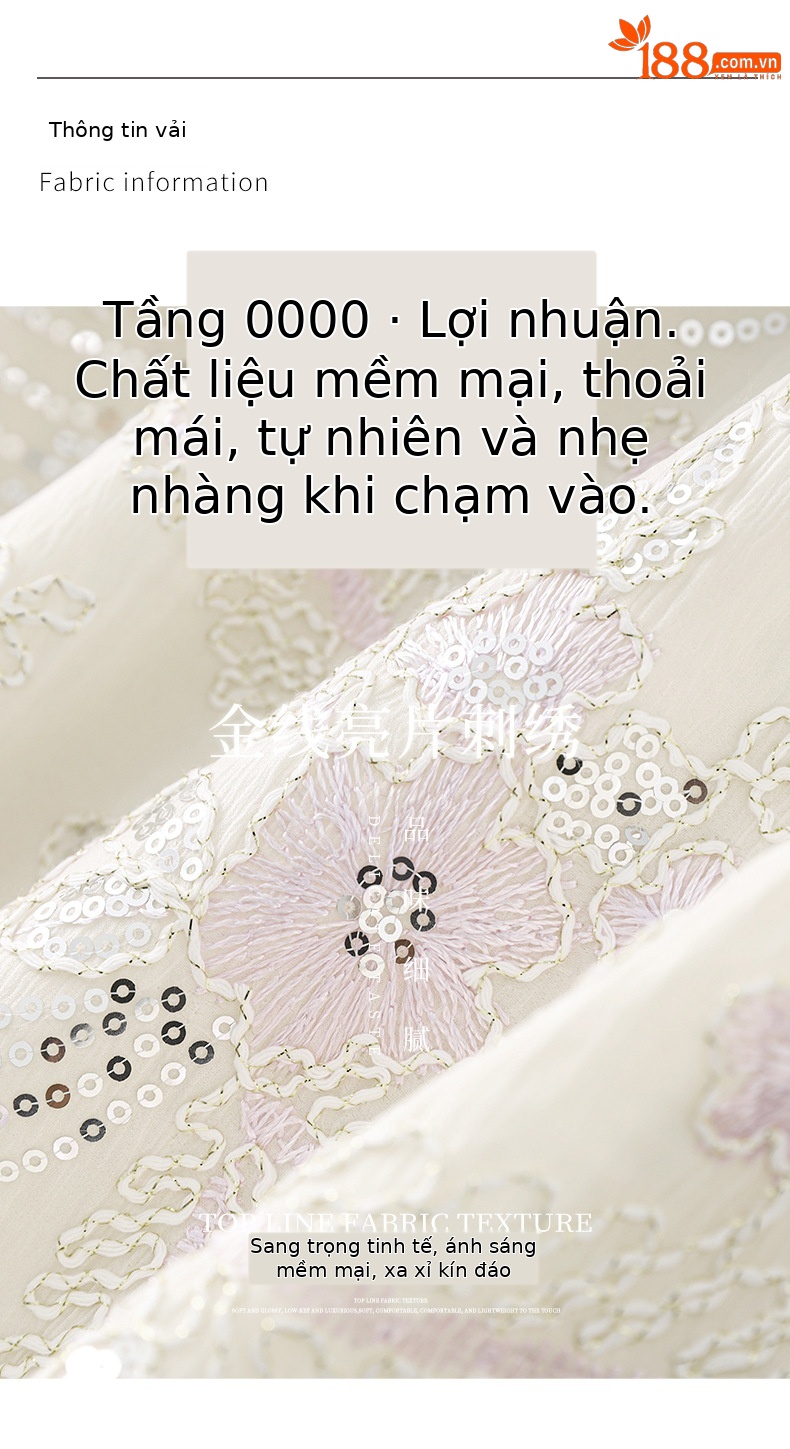 Váy chữ A thêu hoa đính sequin tinh tế, quý phái, dáng suông midi — Màu hồng chi tiết 3