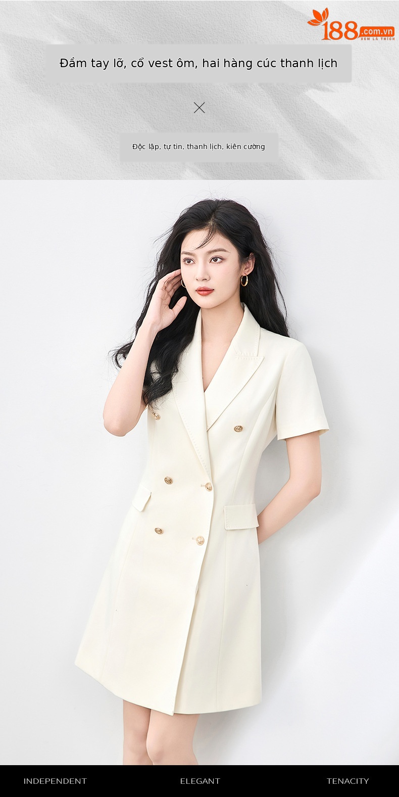 Đầm blazer nữ công sở ve áo hai bên ngực, eo thon gọn, dáng suông nhẹ — Màu xanh lục nhạt chi tiết 1