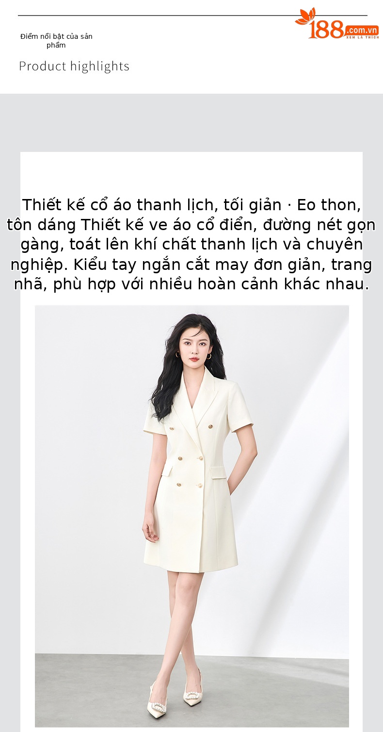 Đầm blazer nữ công sở ve áo hai bên ngực, eo thon gọn, dáng suông nhẹ — Màu xanh lục nhạt chi tiết 4