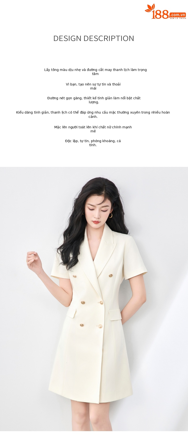 Đầm blazer nữ công sở ve áo hai bên ngực, eo thon gọn, dáng suông nhẹ — Màu xanh lục nhạt chi tiết 2
