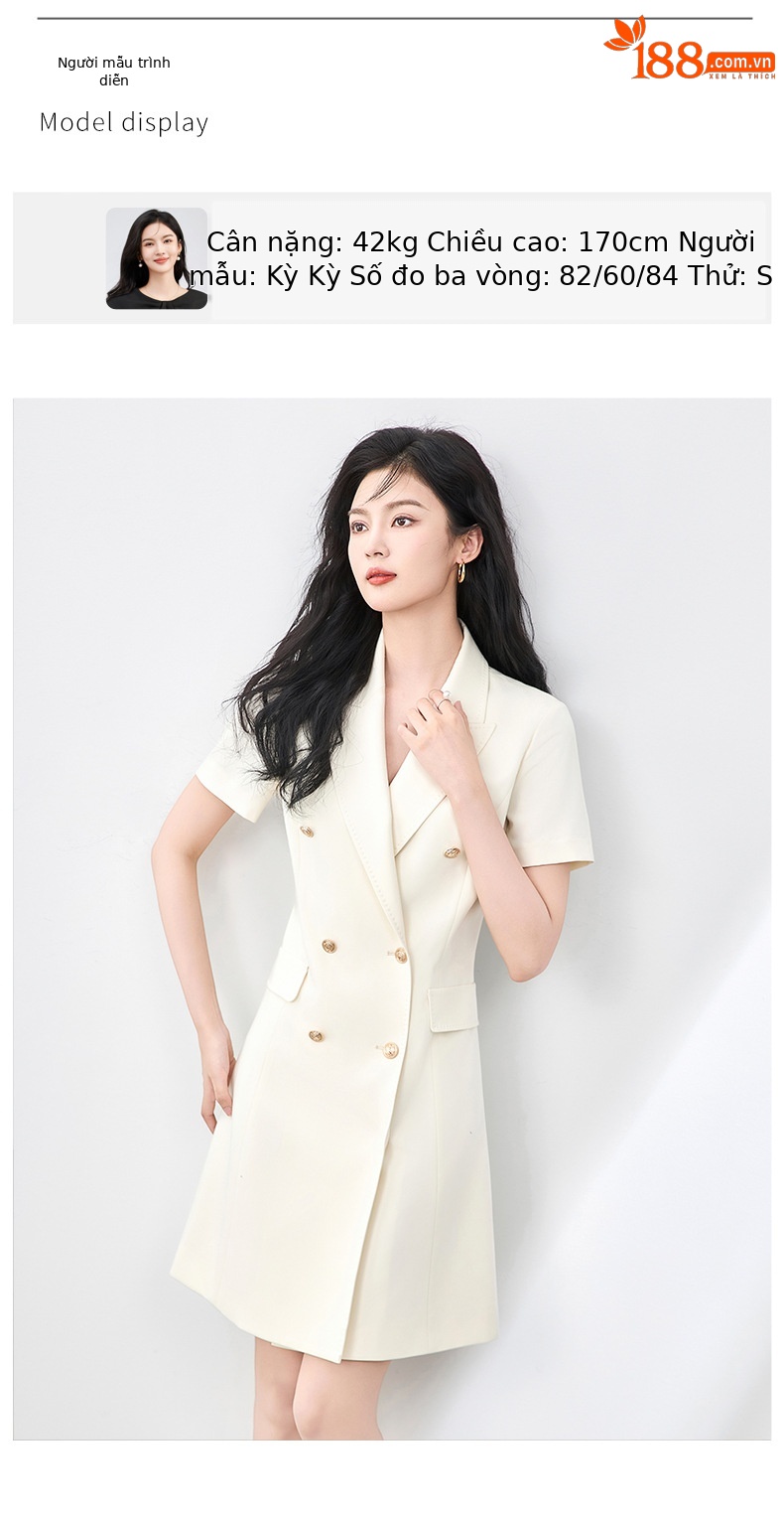 Đầm blazer nữ công sở ve áo hai bên ngực, eo thon gọn, dáng suông nhẹ — Màu xanh lục nhạt chi tiết 6