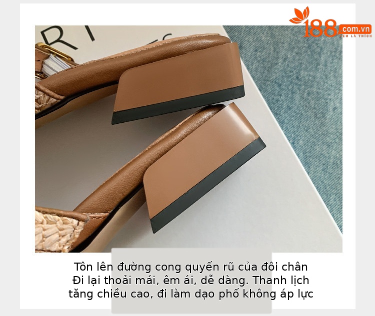 Dép sandal nữ quai ngang mũi vuông gót vuông kiểu Pháp mùa hè 2025 — Màu trắng be, Màu mơ chi tiết 7